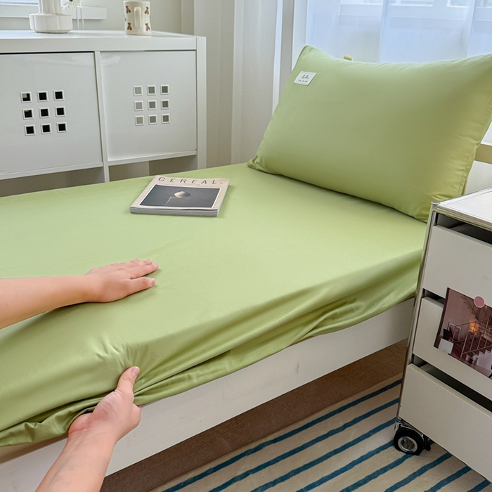 91家纺网 家纺一手货源 找家纺 眠博士 2025新款A类40支13372全棉纯棉纯色学生床三件套 浅绿