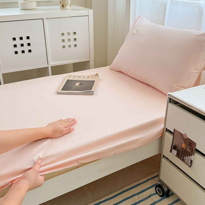 91家纺网 家纺一手货源 找家纺 眠博士 2025新款A类40支13372全棉纯棉纯色学生床三件套 浅粉