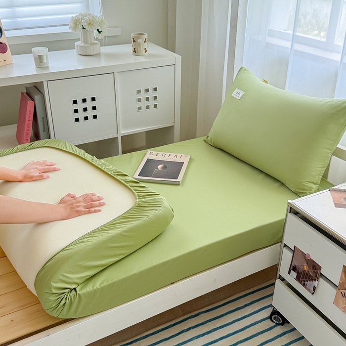 91家纺网 家纺一手货源 找家纺 眠博士 2025新款A类40支13372全棉纯棉纯色学生床三件套 浅绿
