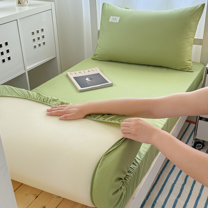 91家纺网 家纺一手货源 找家纺 眠博士 2025新款A类40支13372全棉纯棉纯色学生床三件套 浅绿