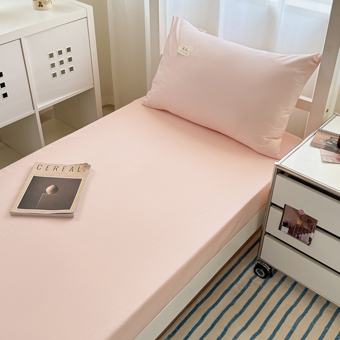 91家纺网 家纺一手货源 找家纺 眠博士 2025新款A类40支13372全棉纯棉纯色学生床三件套 浅粉