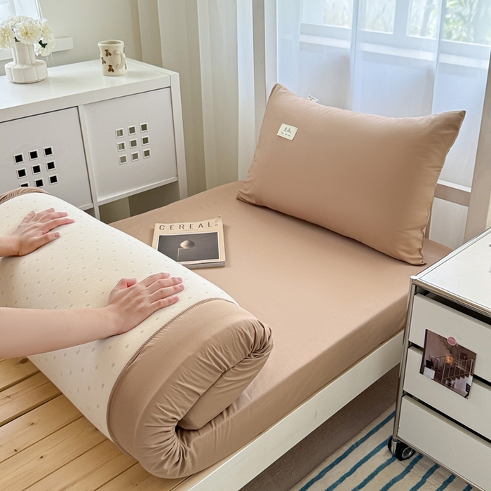 91家纺网 家纺一手货源 找家纺 眠博士 2025新款A类40支13372全棉纯棉纯色学生床三件套 卡其