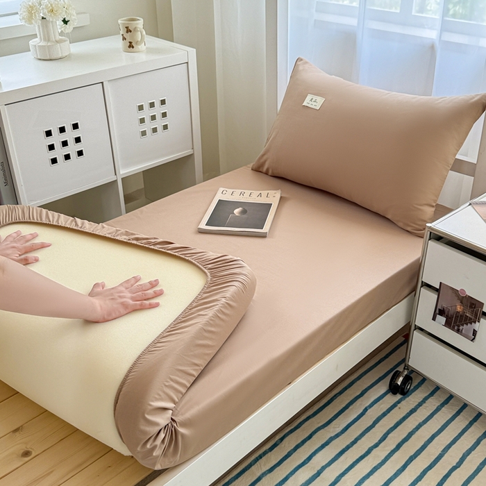 91家纺网 家纺一手货源 找家纺 眠博士 2025新款A类40支13372全棉纯棉纯色学生床三件套 卡其