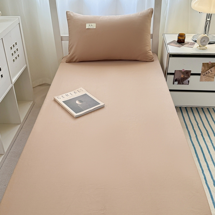 91家纺网 家纺一手货源 找家纺 眠博士 2025新款A类40支13372全棉纯棉纯色学生床三件套 卡其