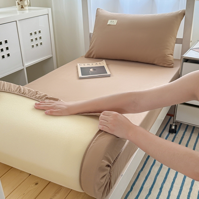 91家纺网 家纺一手货源 找家纺 眠博士 2025新款A类40支13372全棉纯棉纯色学生床三件套 卡其