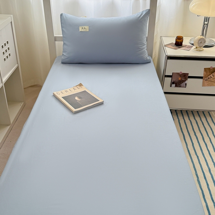 91家纺网 家纺一手货源 找家纺 眠博士 2025新款A类40支13372全棉纯棉纯色学生床三件套 浅蓝