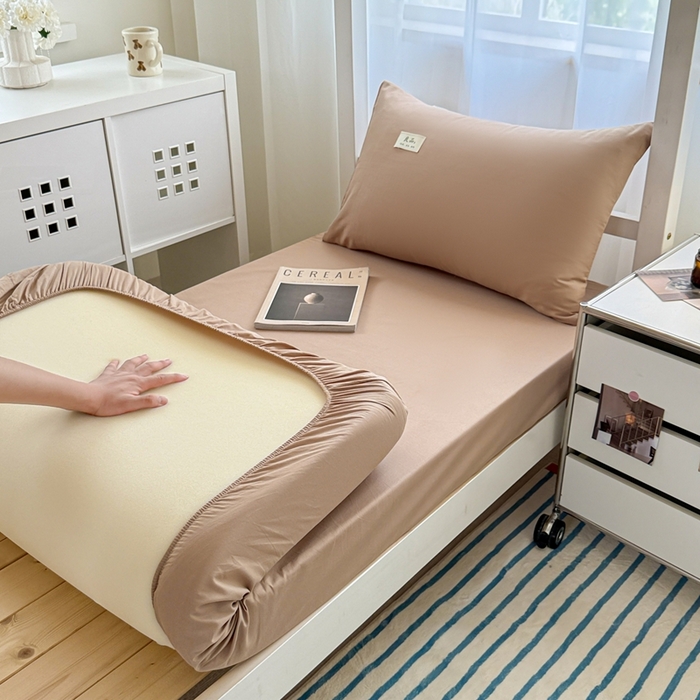 91家纺网 家纺一手货源 找家纺 眠博士 2025新款A类40支13372全棉纯棉纯色学生床三件套 卡其