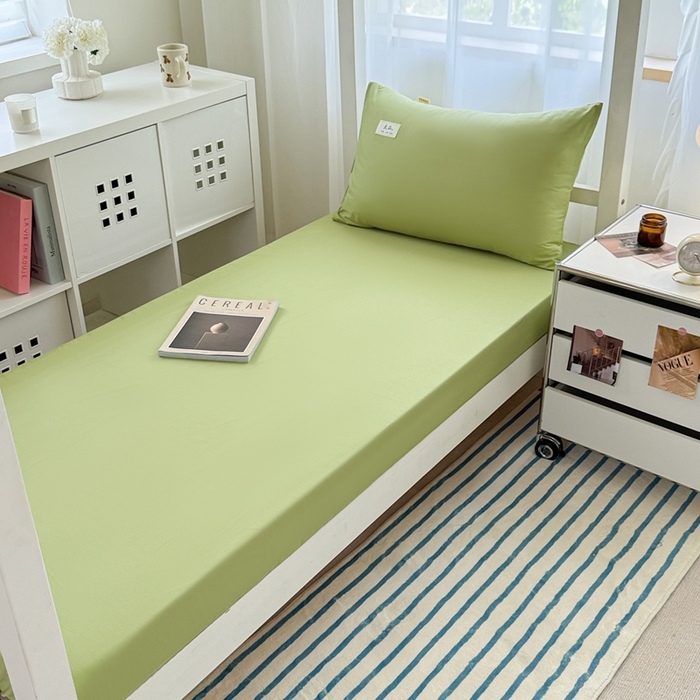 91家纺网 家纺一手货源 找家纺 眠博士 2025新款A类40支13372全棉纯棉纯色学生床三件套 浅绿