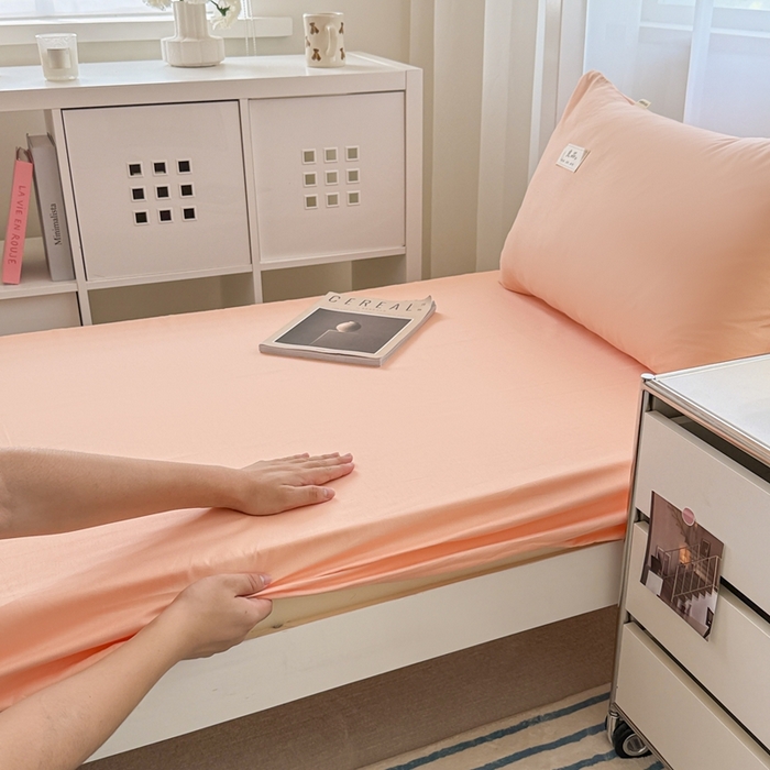 91家纺网 家纺一手货源 找家纺 眠博士 2025新款A类40支13372全棉纯棉纯色学生床三件套 橘色