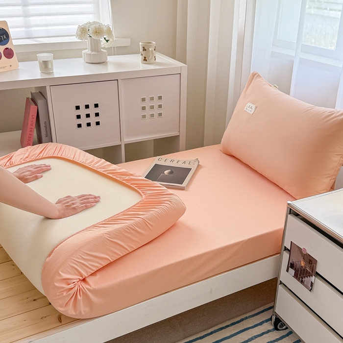 91家纺网 家纺一手货源 找家纺 眠博士 2025新款A类40支13372全棉纯棉纯色学生床三件套 橘色