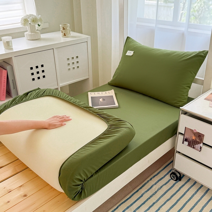 91家纺网 家纺一手货源 找家纺 眠博士 2025新款A类40支13372全棉纯棉纯色学生床三件套 军绿