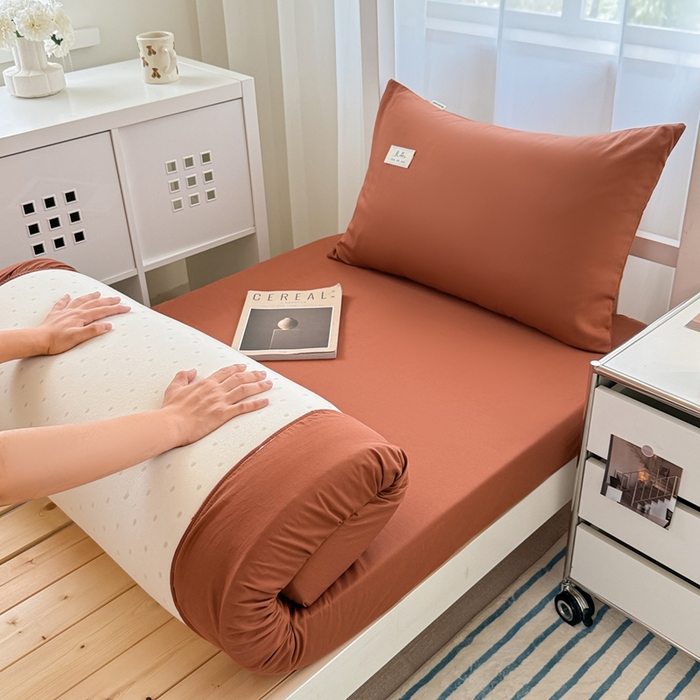 91家纺网 家纺一手货源 找家纺 眠博士 2025新款A类40支13372全棉纯棉纯色学生床三件套 咖啡色