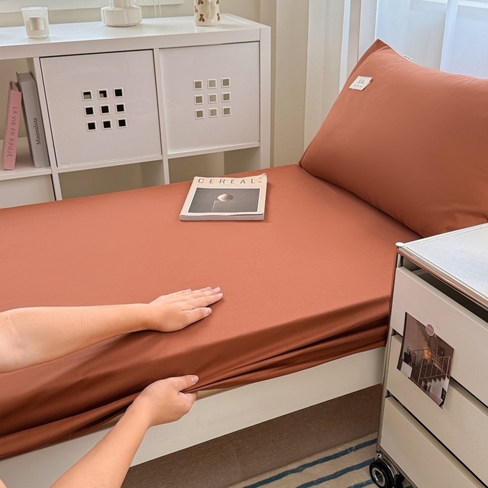 91家纺网 家纺一手货源 找家纺 眠博士 2025新款A类40支13372全棉纯棉纯色学生床三件套 咖啡色