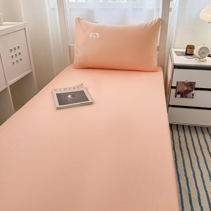 91家纺网 家纺一手货源 找家纺 眠博士 2025新款A类40支13372全棉纯棉纯色学生床三件套 橘色