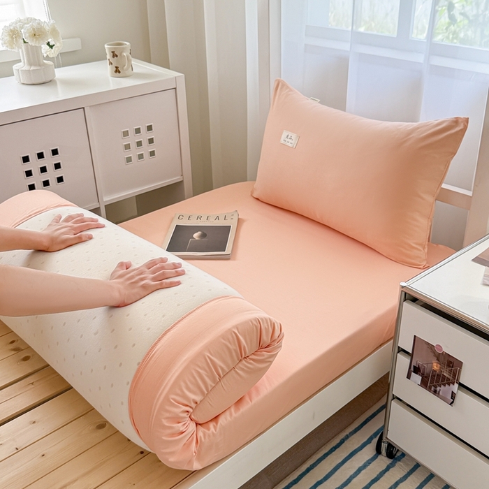 91家纺网 家纺一手货源 找家纺 眠博士 2025新款A类40支13372全棉纯棉纯色学生床三件套 橘色