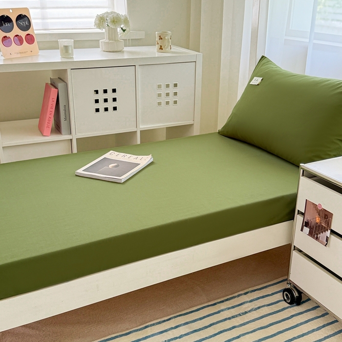 91家纺网 家纺一手货源 找家纺 眠博士 2025新款A类40支13372全棉纯棉纯色学生床三件套 军绿