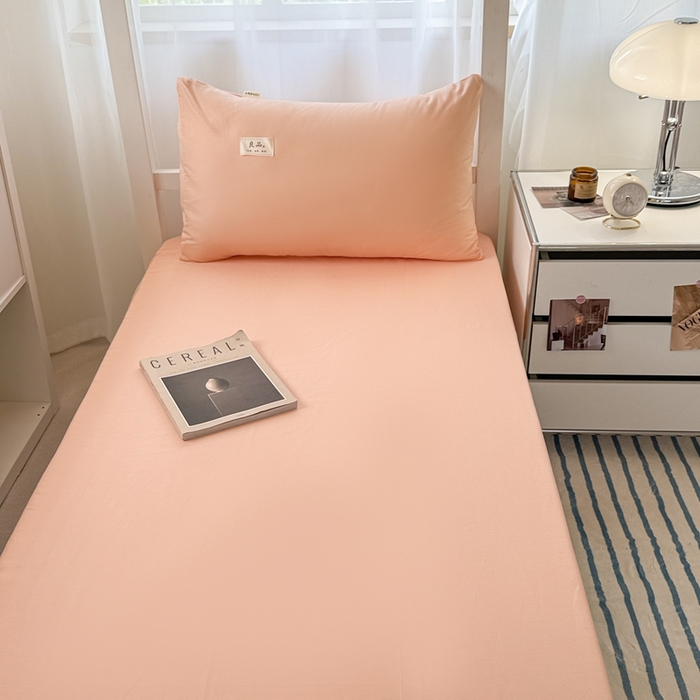 91家纺网 家纺一手货源 找家纺 眠博士 2025新款A类40支13372全棉纯棉纯色学生床三件套 橘色