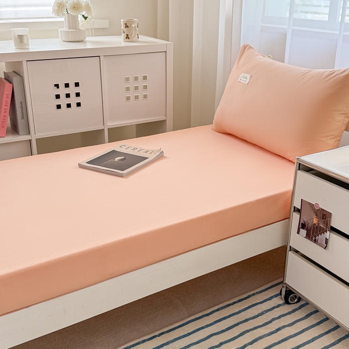 91家纺网 家纺一手货源 找家纺 眠博士 2025新款A类40支13372全棉纯棉纯色学生床三件套 橘色