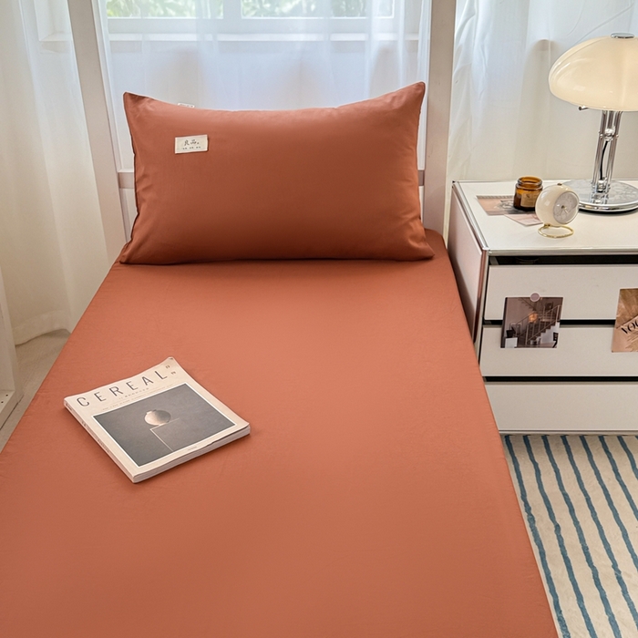 91家纺网 家纺一手货源 找家纺 眠博士 2025新款A类40支13372全棉纯棉纯色学生床三件套 咖啡色