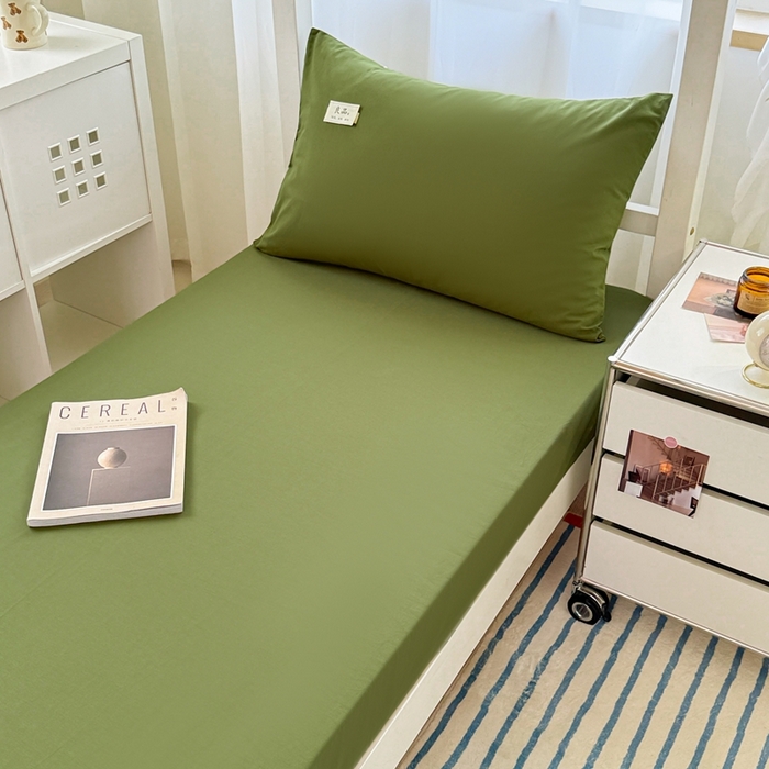 91家纺网 家纺一手货源 找家纺 眠博士 2025新款A类40支13372全棉纯棉纯色学生床三件套 军绿