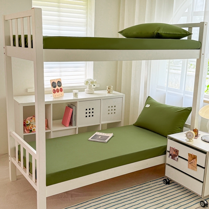 91家纺网 家纺一手货源 找家纺 眠博士 2025新款A类40支13372全棉纯棉纯色学生床三件套 军绿