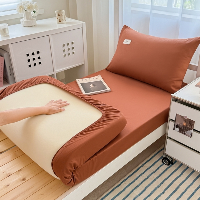 91家纺网 家纺一手货源 找家纺 眠博士 2025新款A类40支13372全棉纯棉纯色学生床三件套 咖啡色