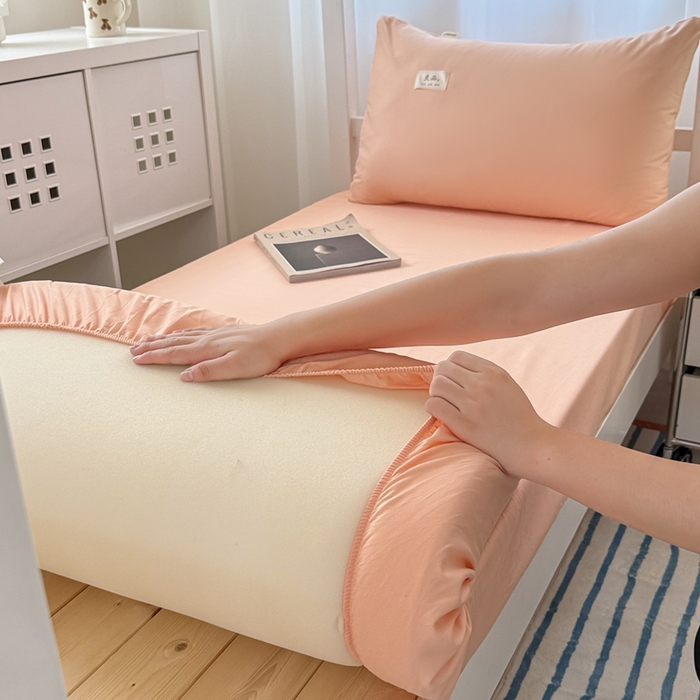 91家纺网 家纺一手货源 找家纺 眠博士 2025新款A类40支13372全棉纯棉纯色学生床三件套 橘色