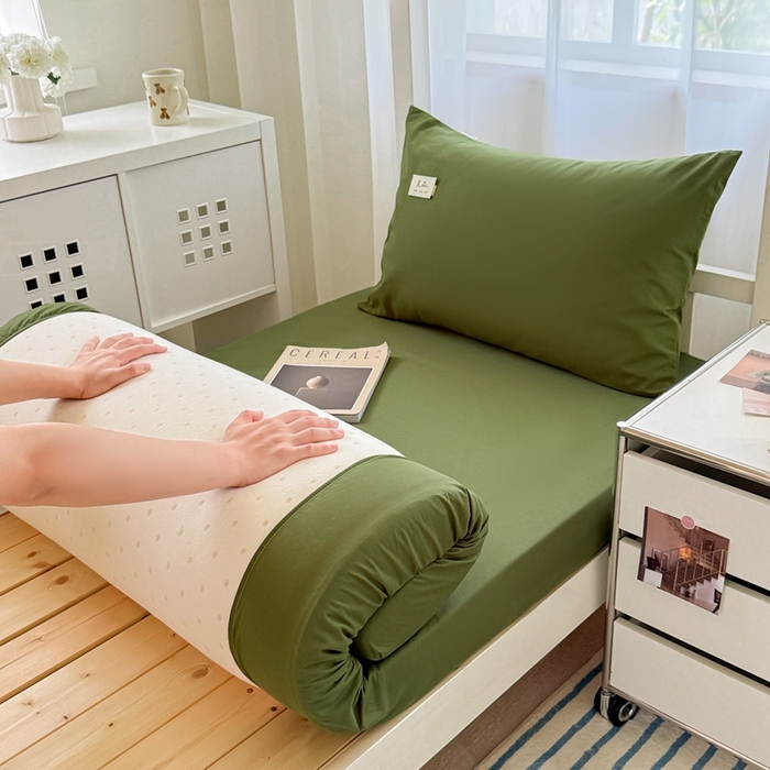 91家纺网 家纺一手货源 找家纺 眠博士 2025新款A类40支13372全棉纯棉纯色学生床三件套 军绿