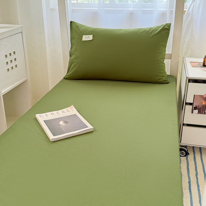 91家纺网 家纺一手货源 找家纺 眠博士 2025新款A类40支13372全棉纯棉纯色学生床三件套 军绿