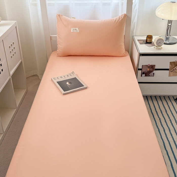 91家纺网 家纺一手货源 找家纺 眠博士 2025新款A类40支13372全棉纯棉纯色学生床三件套 橘色