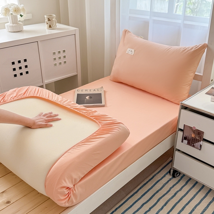 91家纺网 家纺一手货源 找家纺 眠博士 2025新款A类40支13372全棉纯棉纯色学生床三件套 橘色