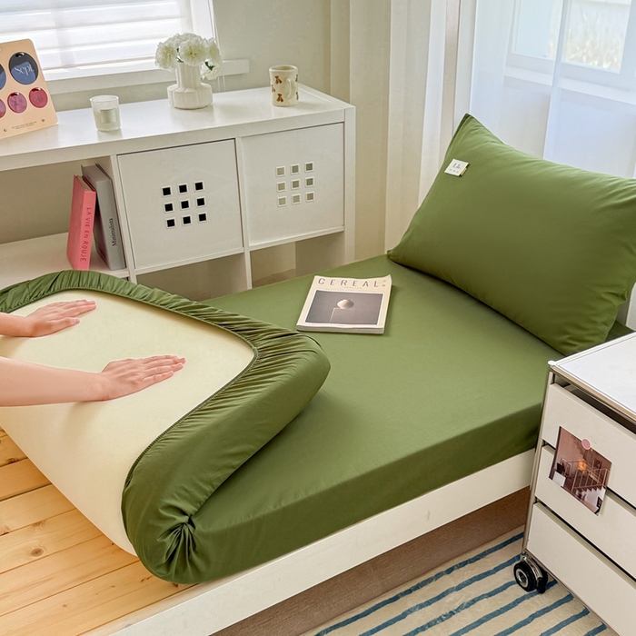 91家纺网 家纺一手货源 找家纺 眠博士 2025新款A类40支13372全棉纯棉纯色学生床三件套 军绿