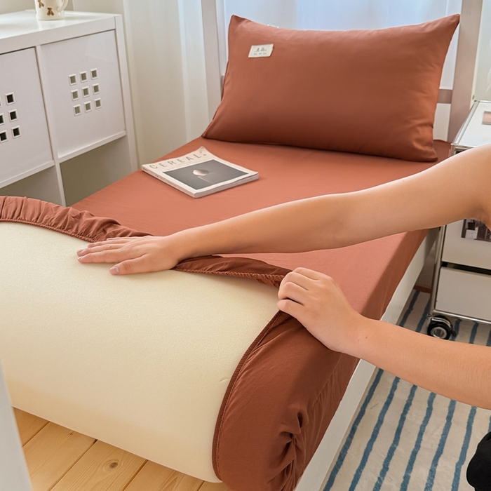 91家纺网 家纺一手货源 找家纺 眠博士 2025新款A类40支13372全棉纯棉纯色学生床三件套 咖啡色