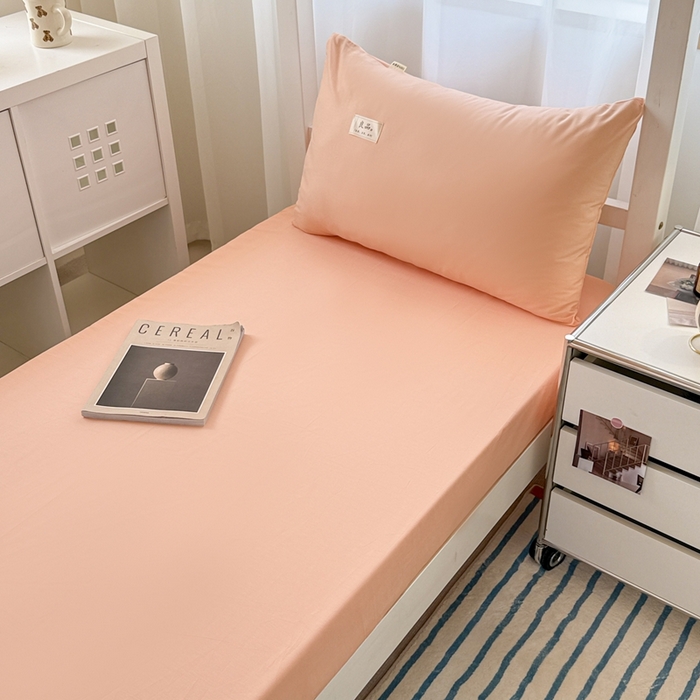 91家纺网 家纺一手货源 找家纺 眠博士 2025新款A类40支13372全棉纯棉纯色学生床三件套 橘色