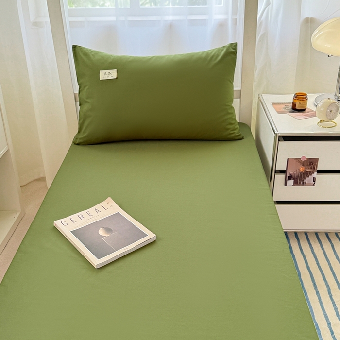 91家纺网 家纺一手货源 找家纺 眠博士 2025新款A类40支13372全棉纯棉纯色学生床三件套 军绿