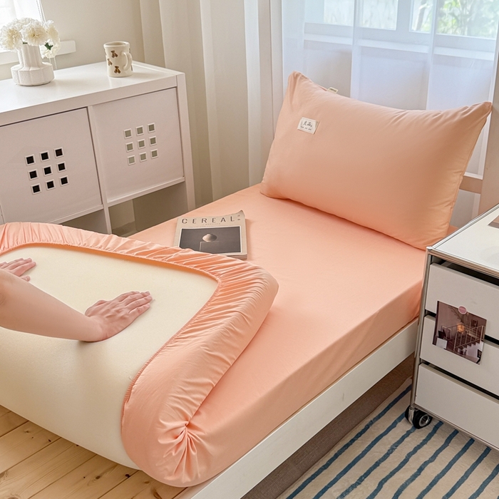 91家纺网 家纺一手货源 找家纺 眠博士 2025新款A类40支13372全棉纯棉纯色学生床三件套 橘色