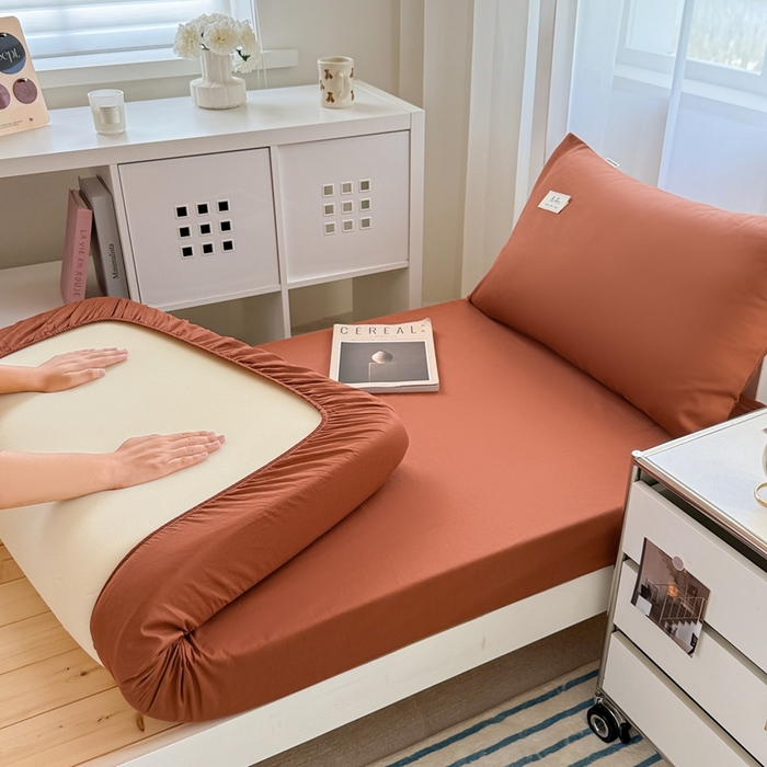 91家纺网 家纺一手货源 找家纺 眠博士 2025新款A类40支13372全棉纯棉纯色学生床三件套 咖啡色