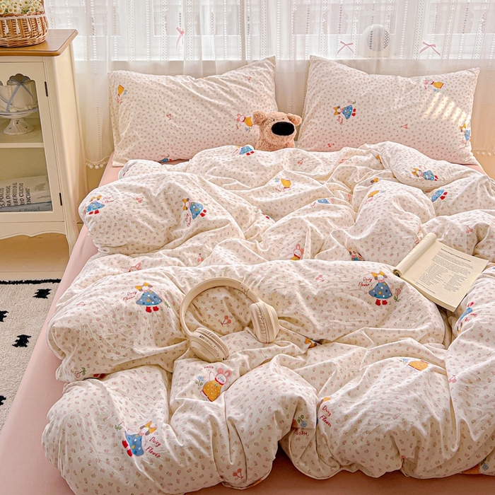 91家纺网 家纺一手货源 找家纺 朵朵家纺2025直播云感床单款三四件套水洗简约风小碎花被套床笠三四件套花仙子