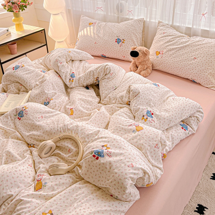 91家纺网 家纺一手货源 找家纺 朵朵家纺2025直播云感床单款三四件套水洗简约风小碎花被套床笠三四件套花仙子