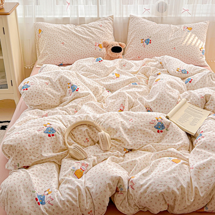 91家纺网 家纺一手货源 找家纺 朵朵家纺2025直播云感床单款三四件套水洗简约风小碎花被套床笠三四件套花仙子