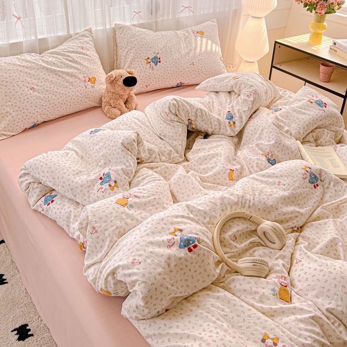 91家纺网 家纺一手货源 找家纺 朵朵家纺2025直播云感床单款三四件套水洗简约风小碎花被套床笠三四件套花仙子