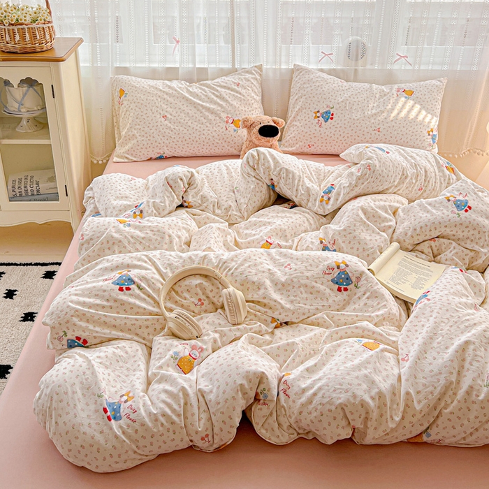 91家纺网 家纺一手货源 找家纺 朵朵家纺2025直播云感床单款三四件套水洗简约风小碎花被套床笠三四件套花仙子