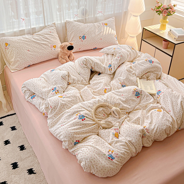 91家纺网 家纺一手货源 找家纺 朵朵家纺2025直播云感床单款三四件套水洗简约风小碎花被套床笠三四件套花仙子