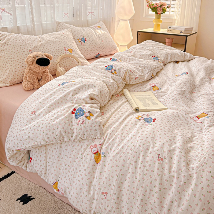 91家纺网 家纺一手货源 找家纺 朵朵家纺2025直播云感床单款三四件套水洗简约风小碎花被套床笠三四件套花仙子