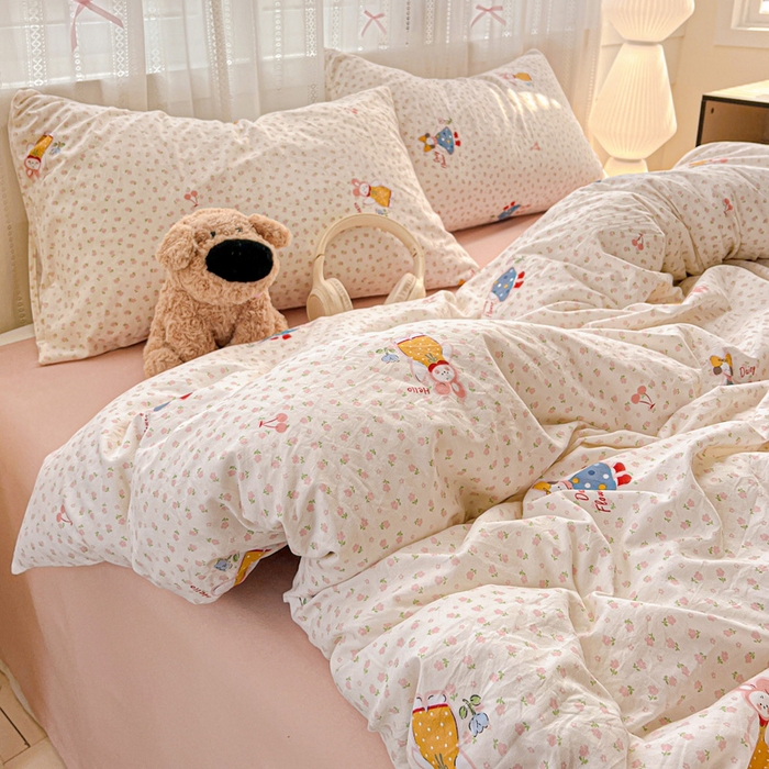 91家纺网 家纺一手货源 找家纺 朵朵家纺2025直播云感床单款三四件套水洗简约风小碎花被套床笠三四件套花仙子