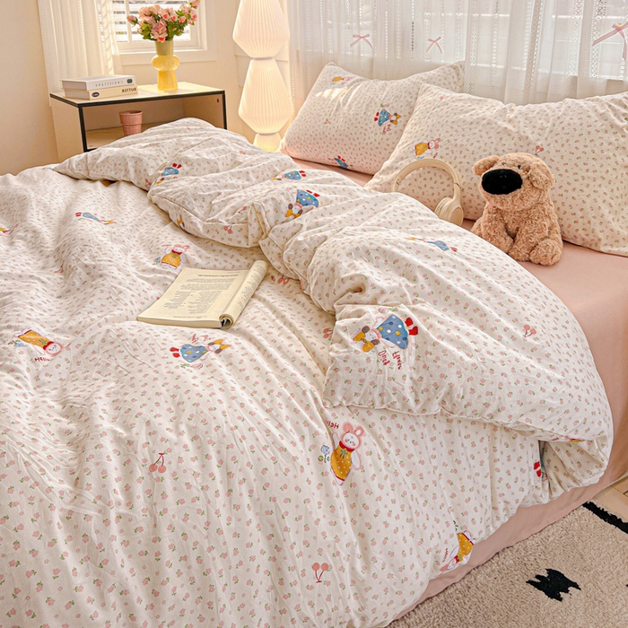 91家纺网 家纺一手货源 找家纺 朵朵家纺2025直播云感床单款三四件套水洗简约风小碎花被套床笠三四件套花仙子