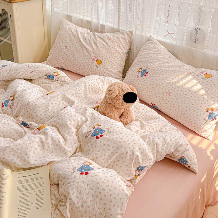 91家纺网 家纺一手货源 找家纺 朵朵家纺2025直播云感床单款三四件套水洗简约风小碎花被套床笠三四件套花仙子