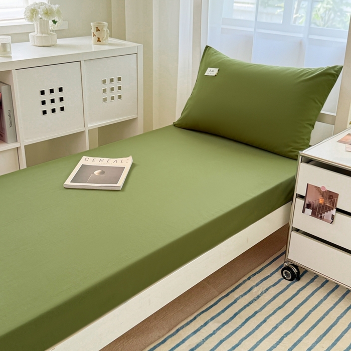 91家纺网 家纺一手货源 找家纺 眠博士 2025新款A类40支13372全棉纯棉纯色学生床三件套 军绿