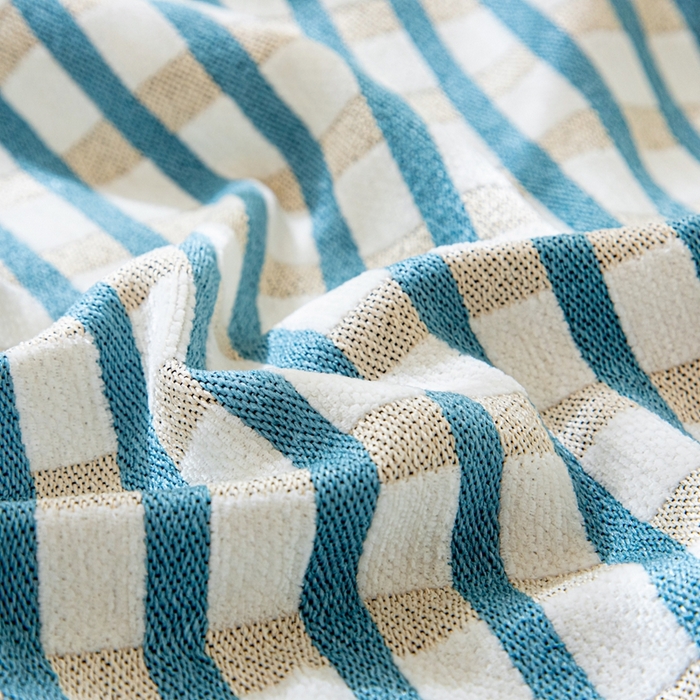 91家纺网 家纺一手货源 找家纺 沐沐家纺 2026新款无印风沙发巾 蓝色格纹