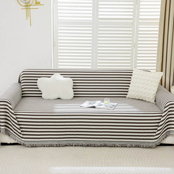 91家纺网 家纺一手货源 找家纺 沐沐家纺 2026新款无印风沙发巾 咖色条纹